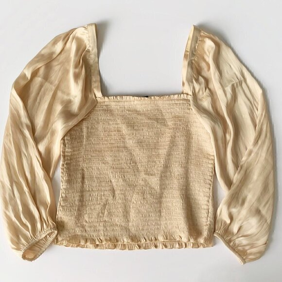 NWT J. Crew Woman Squareneck smocked featherweight satin crop top, Medium - Picture 4 of 11